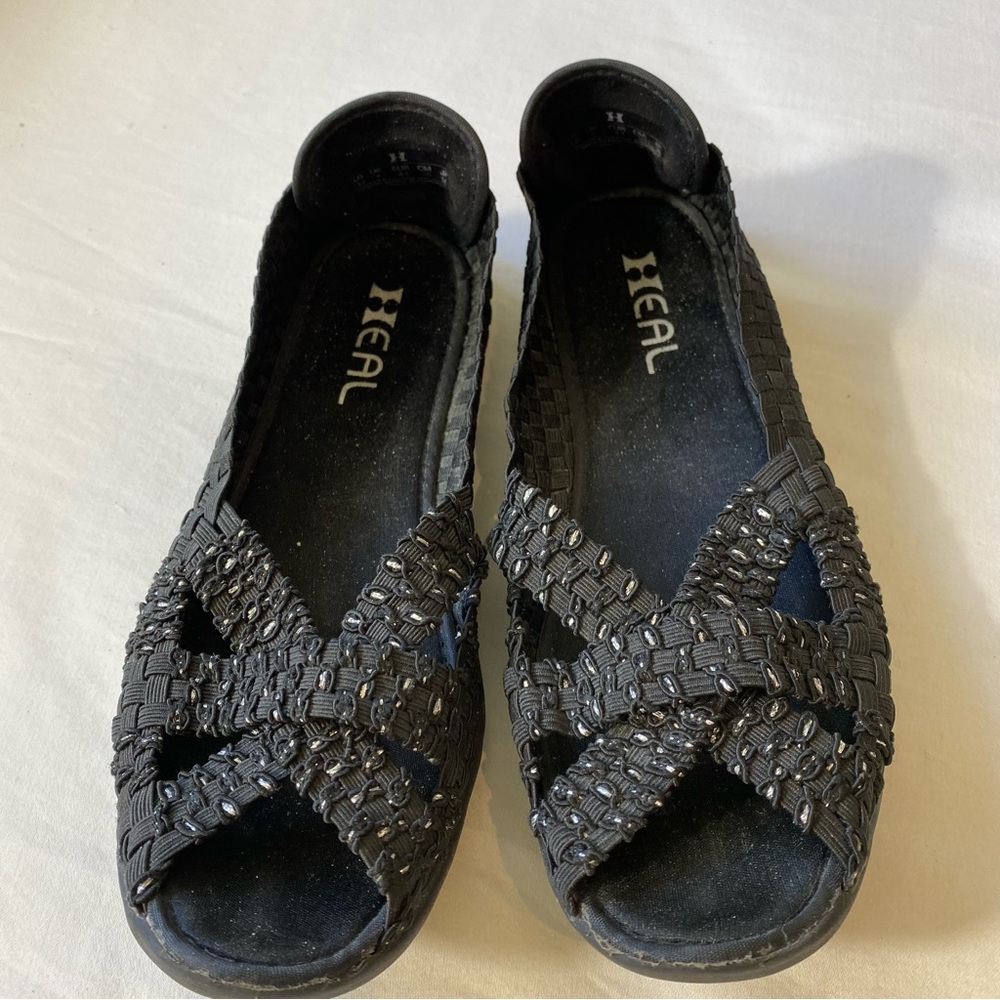 Heal USA Ellen Peep Toe Ballet Flats Weave Pattern Shoes Womens 10 Comfort Walk